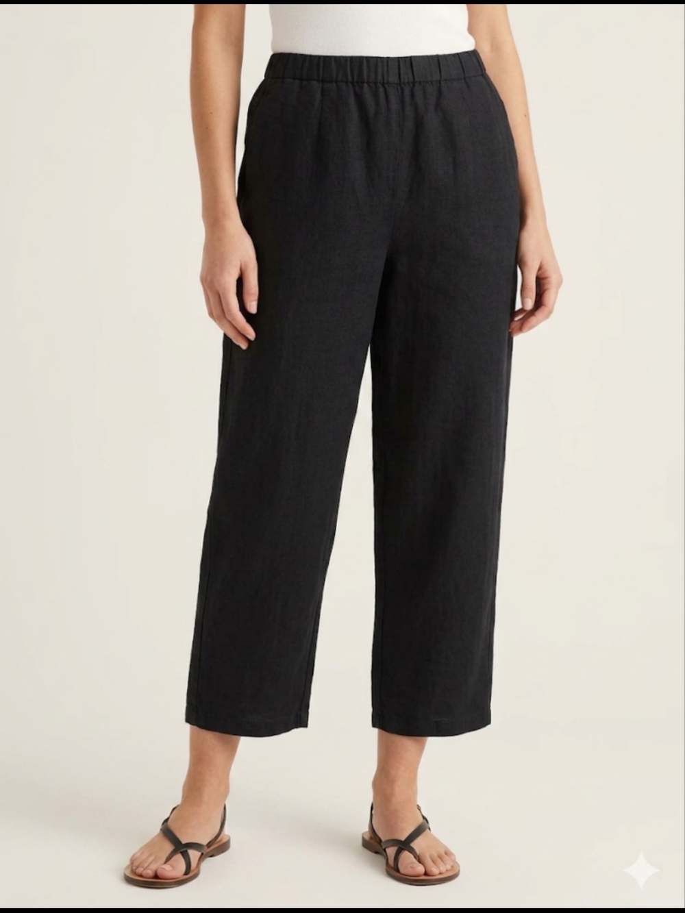 J Jill Love Linen 100% Linen Pants Women M Black Pull On Cropped Lagenlook Beach